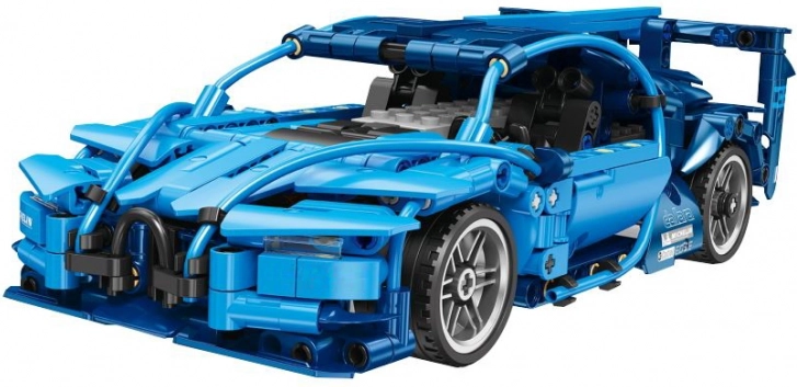RC-controlled sports car building kit, 523 pieces, blue