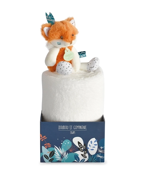 Doudou Fleece baby deken met pluche vos 70x100 cm