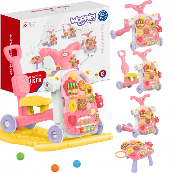 Multifunctionele loopwagen 5-in-1 roze voor kinderen