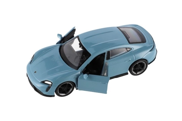 Auto Welly Porsche Taycan Turbo S metaal/plastic 12cm 4 kleuren op terugtrek mechanisme 12 stuks in doos