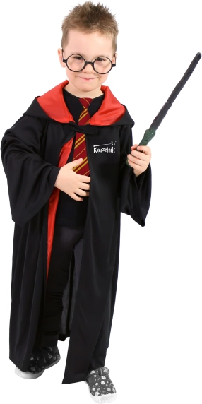 Kinder‑Zaubermantel mit Kapuze, schwarz‑rot, 3–7 Jahre (104–136 cm)