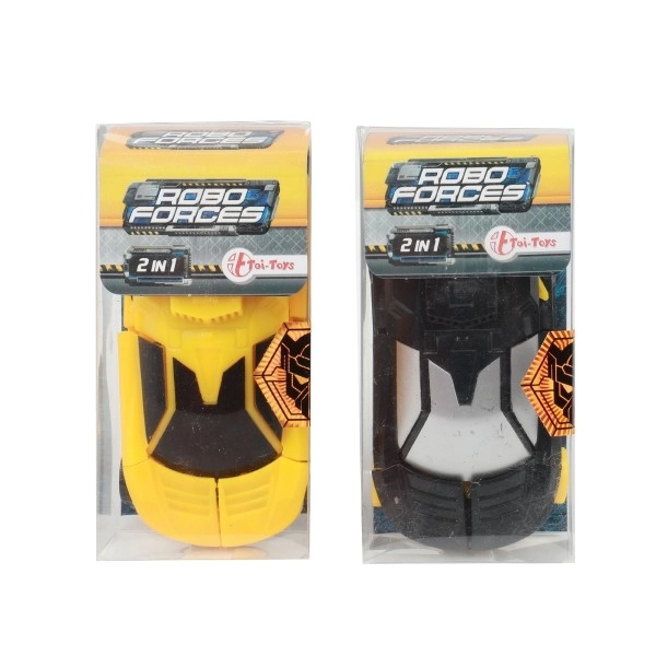 Transformer auto/robot plastic 10cm mix kleuren in plastic doos 5x10,5cm