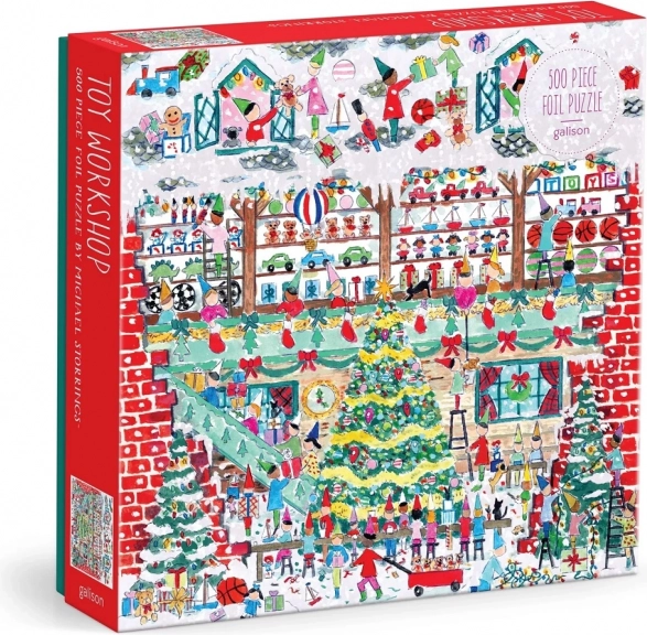 Foliepuzzel Michael Storrings Kerstwerkplaats met speelgoed 500 stukjes