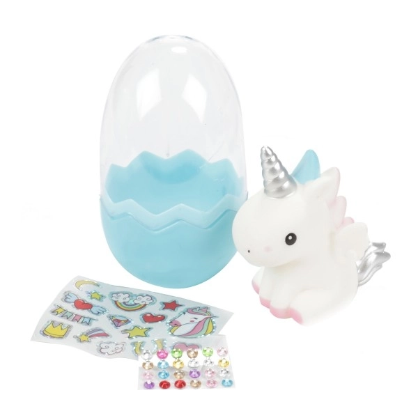 Ei met verrassing eenhoorn plastic 3 kleuren 6x10cm