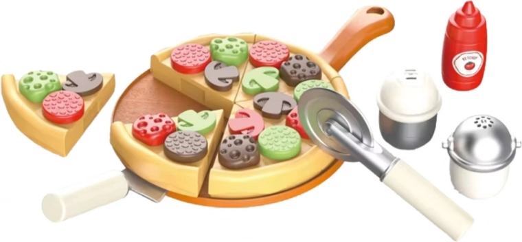 Pizza met toppings en gereedschap