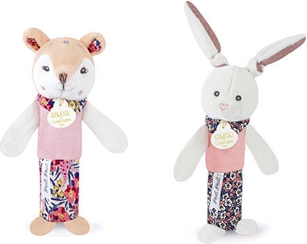 Doudou squeaky plush rattle - fawn, 17 cm