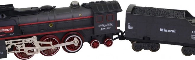 Treinstel met Stoomlocomotief op Batterijen met Licht en Geluid