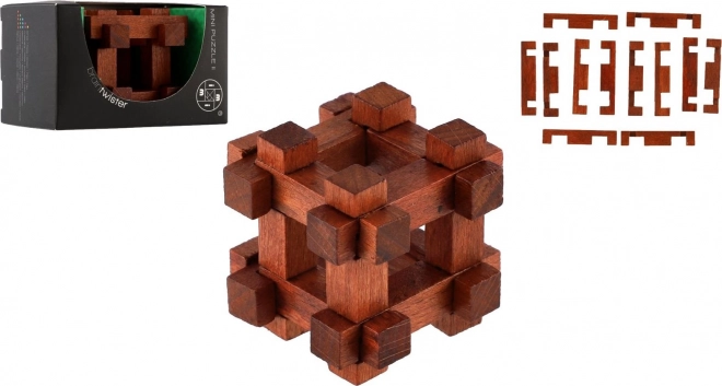 Houten puzzelkooi in doos 8x5x5cm