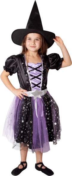 Kinder Hexenkostüm schwarz‑lila M