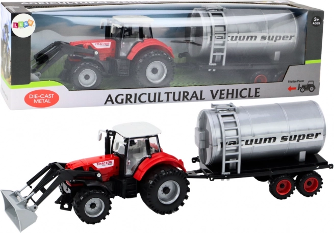 Tractor Toy with Tanker in Red Drive