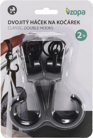 Doppelhaken für Kinderwagen, 2 Stk., Schwarz