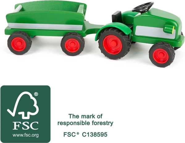Tracteur en bois avec remorque Small Foot vert