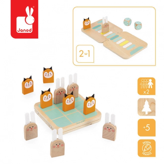 Janod - Zwei strategische Spiele in einem: Tic Tac Toe und Taktisches Rennen für Kinder ab 5 Jahren