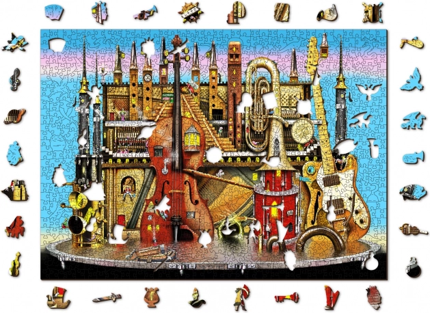 WOODEN CITY Wooden Double-Sided Puzzle Musical Castle 2-in-1, 1010 Pieces