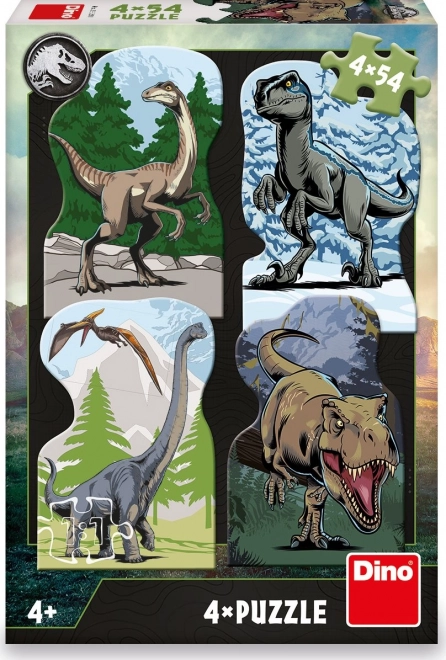 Puzzel Jurassische wereld met dinomotieven 4x54 stukjes
