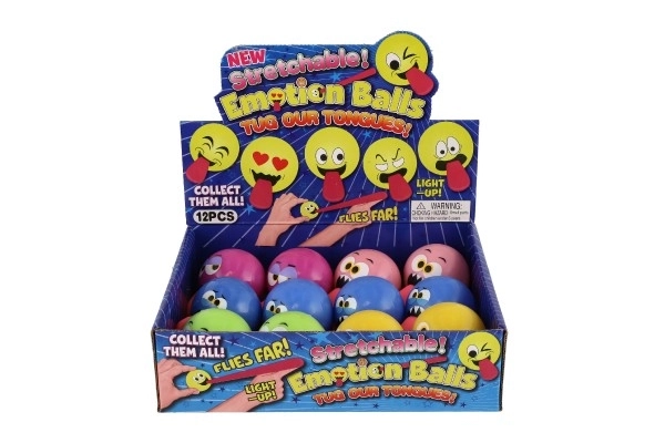 Bal met smiley en tong rubber 5cm op batterijen met licht 5 kleuren 12st in doos