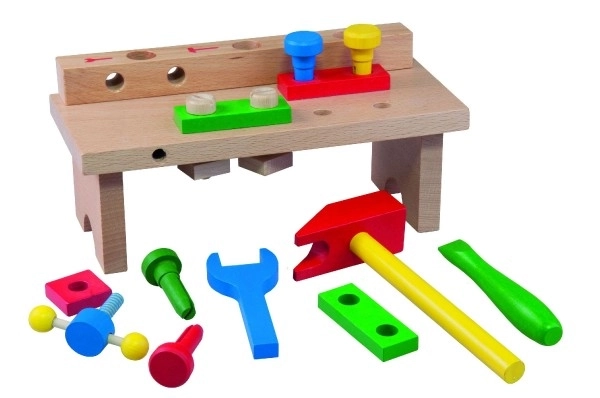 Tafel met gereedschap hout 8 stuks in doos 25x14x12cm