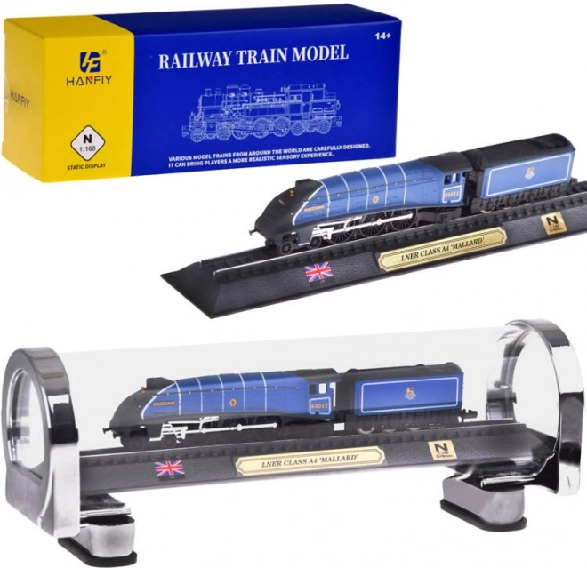 verzamelmodel locomotief LNER Class A4 Mallard 1:160 in presentatiek vitrine