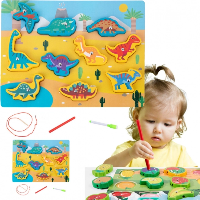 Houten puzzel met magneten en veter Dinosaurussen