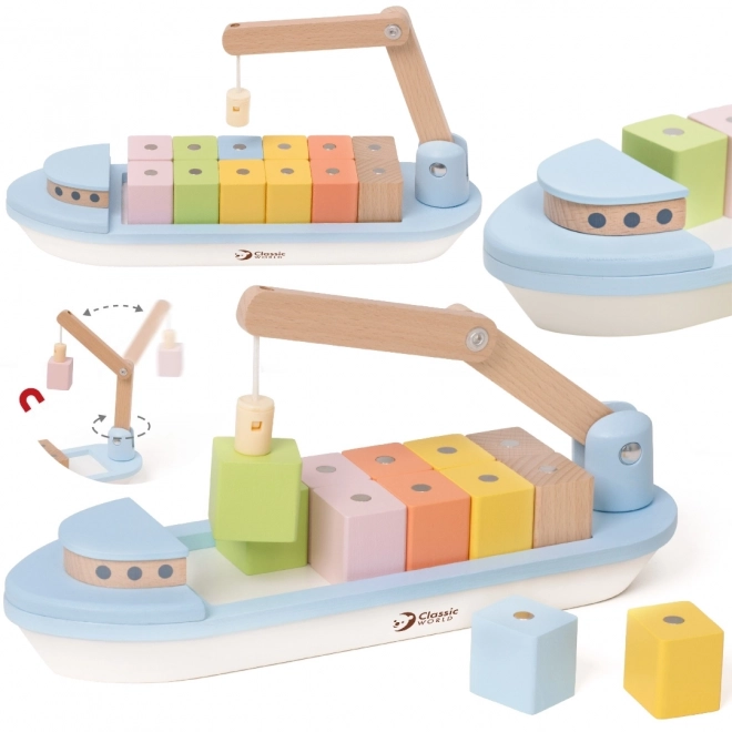 Container Ship with Crane and Accessories