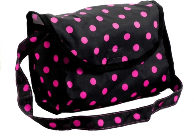 Poppenwagen voor poppen zwart met roze stippen