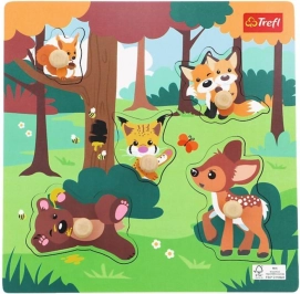 Houten puzzel Bosdieren, 5 stukjes