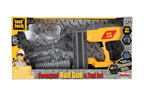 Nagelpistool/Spijkerpistool plastic 21x18cm met accessoires op batterijen met geluid, licht in doos