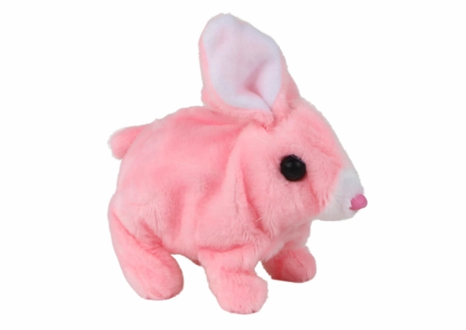 Jouet interactif lapin marcheur à poils courts rose