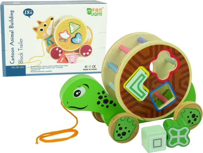 Holz-Ziehtier Schildkröte mit Sortierbox und Bausteinen