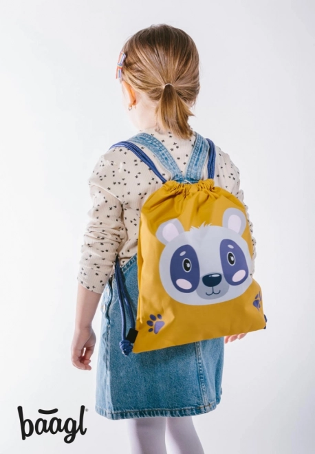 Baagl preschool drawstring bag with panda, yellow