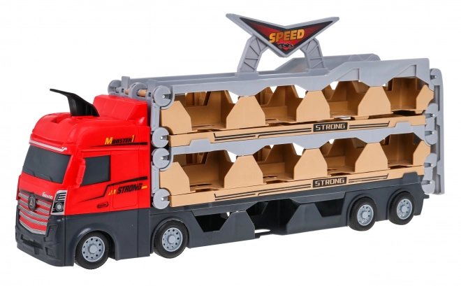 Vrachtwagen met uitvouwbare baan, autootjes en lanceerder 3in1