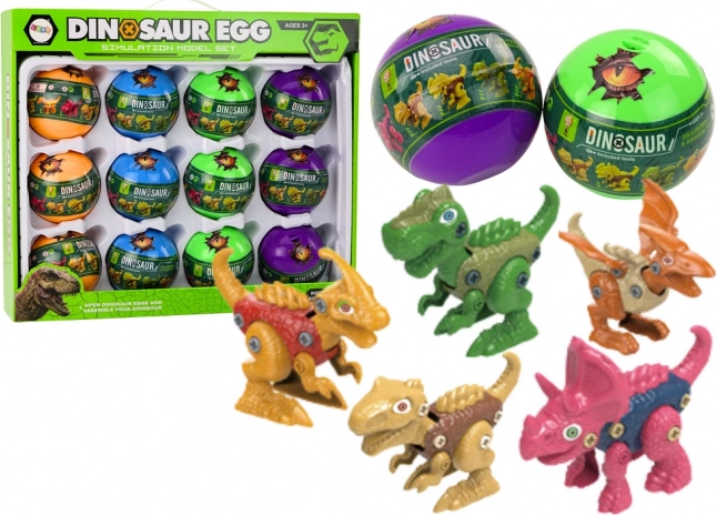 Set of screw-together dinosaur eggs, 12 pcs, multicolor