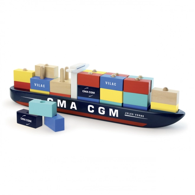 Vilac Holzcontainer-Schiffspuzzle CMA CGM Jules Verne