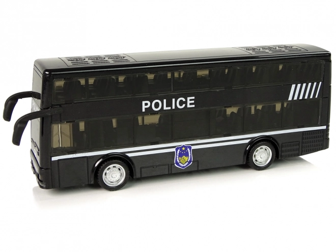Autobus noir à deux étages de police avec propulsion par friction