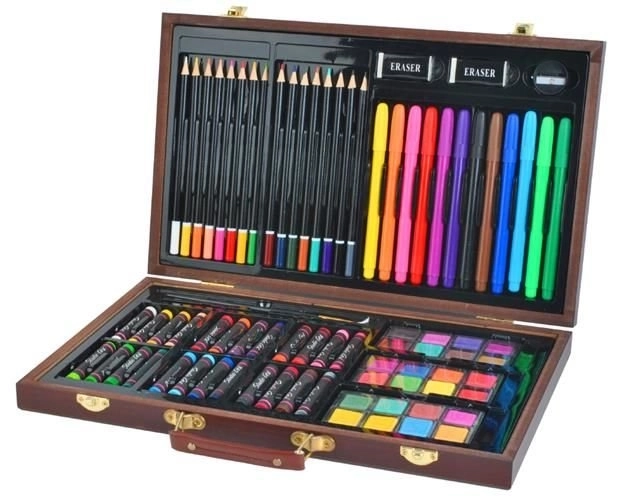 Grote kunstset in houten koffer voor kleine schilders - 81 stuks