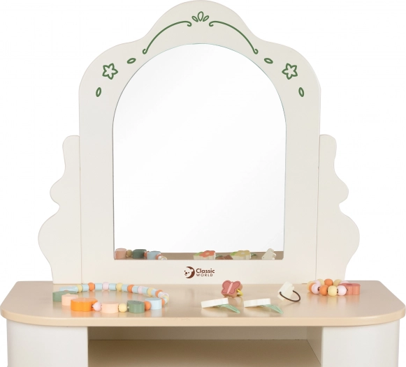 Holztoilettentisch mit Rundem Spiegel und Zubehör Pastell Classic World
