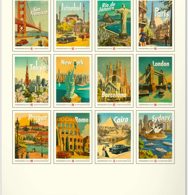 Wandkalender Vintage posters96 wereldsteden 2026