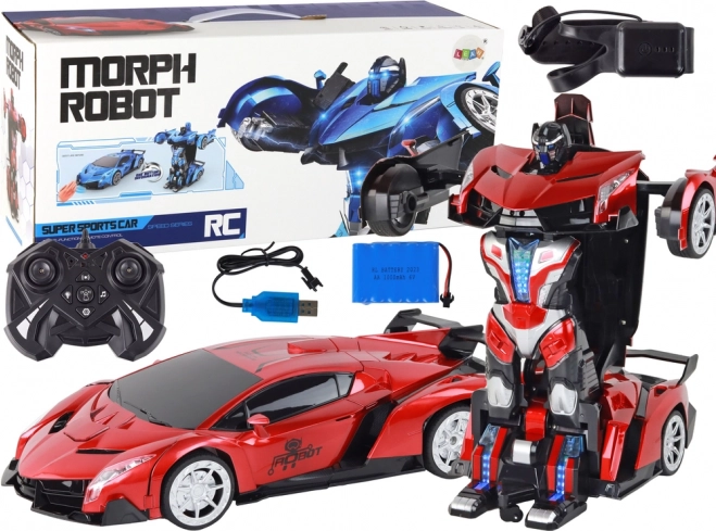 Transformerende RC auto–robot 1:10 rood met gebarenbesturing