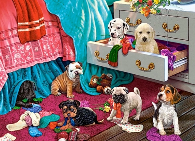 Puzzel 300 stukjes – puppy’s in de slaapkamer