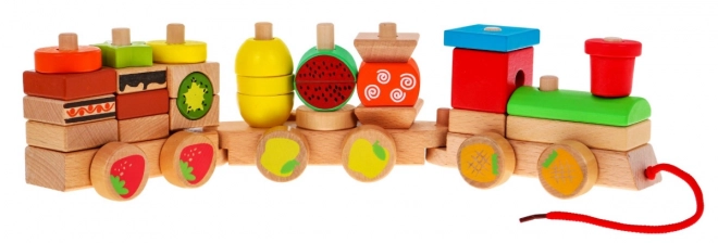 Houten locomotief met drie treinwagons voor kinderen 3+ Sensorisch speelgoed + 27 blokken