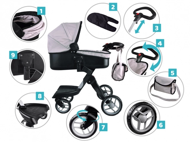 Grote diepe wandelwagen voor poppen – Beige