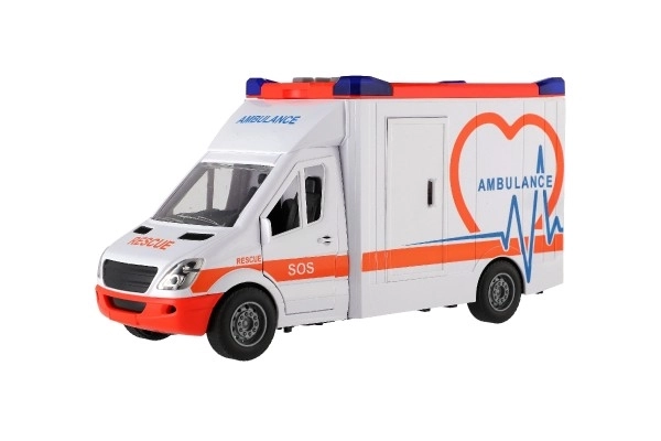 Speelgoed Ambulance van Plastic 28cm met Brancard en Trage Terugkeer met Licht en Geluid