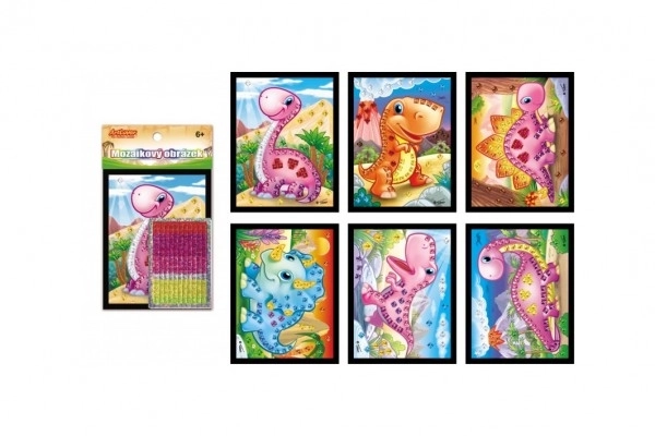 Mozaïek afbeelding mini glitter dinosaurus 10x12cm mix soorten
