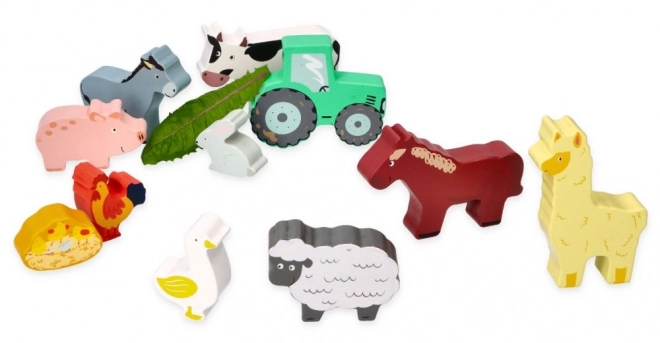 Wooden set of farm animals in a frame