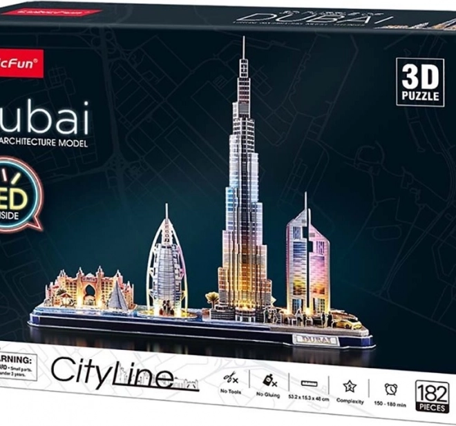 Puzzle 3D lumineux panorama Dubaï CityLine de CUBICFUN, 182 pièces