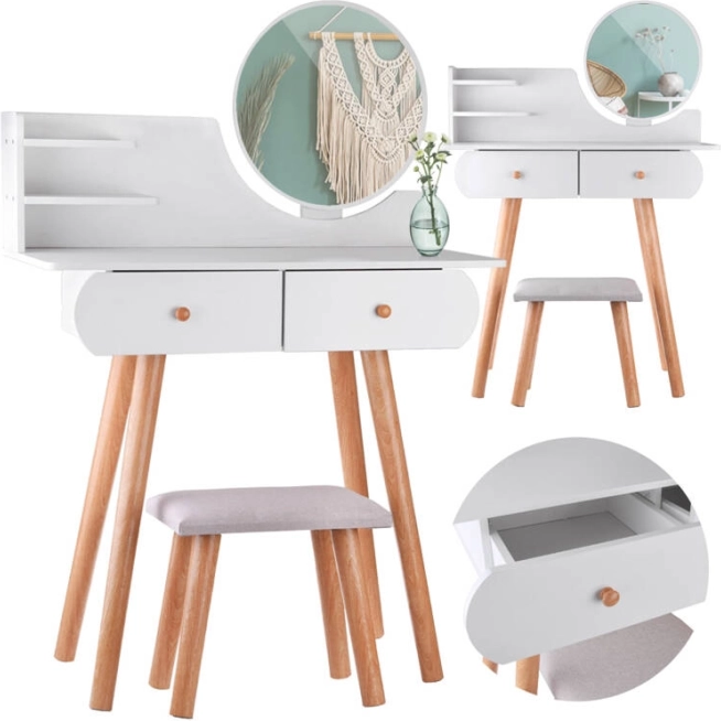Witte kaptafel met spiegelkruk en lades in Scandinavische stijl ZA4820