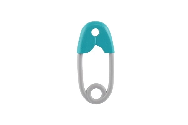 Rammelaar veiligheidsspeld plastic 12cm turquoise-grijs 12x19cm in zakje 0+