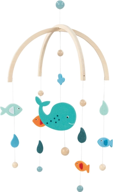 Mobile suspendu en bois Goki baleines