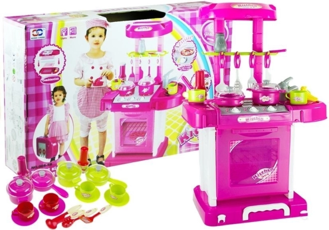 Grande cuisine pour enfants 2-en-1 avec lumière et son, pliable en valisette