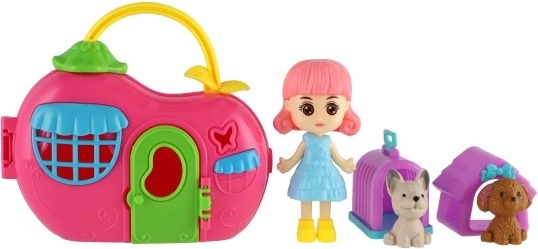 Puppe und zwei Haustiere mit Zubehör